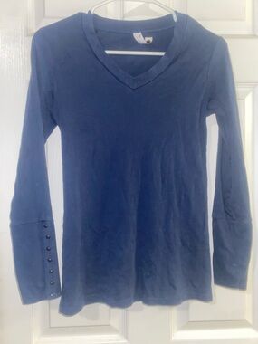 Indigenous Navy V-Neck Long Sleeve Top with Button Cuffs
